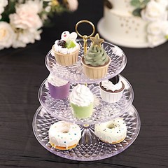 12″ Clear Gold 3 Tier Plastic Round Cupcake Holder Party Events Decorations