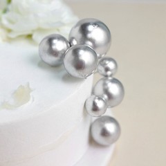 12 SILVER Faux Pearl Balls Cake Topper Picks Cupcake Decorations Wedding Home