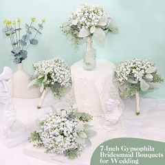 Wedding Artificial Bridesmaids Set of 6 Bridesmaid Bouquets White Gypsophila