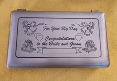 Pewter Silver Wedding Memory Box Blue Interior With Green Ribbon ￼