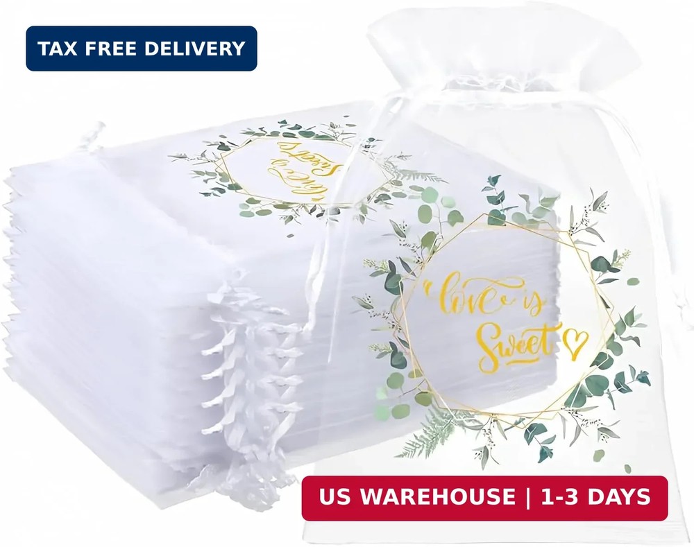 Windyun 200 Pcs Love Is Sweet Organza Bags for Wedding Treat 4 x 6 Inch Wedding