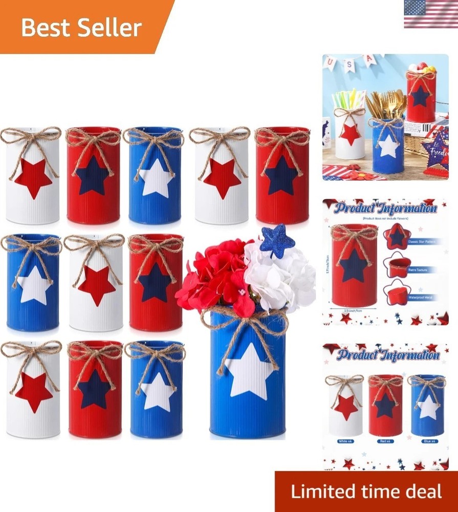 12 Pcs Memorial Day Table Centerpieces Patriotic Vases Red White and Blue Dec…
