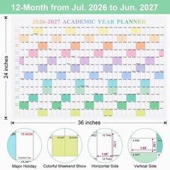 24″ x 36″ Exellewis 2026-2027 Academic Wall Calendar, July 2026 to June 2027,…