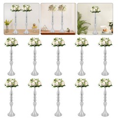 10 Pcs Silver Vases Wedding Tables Centerpieces Vases 19.7″ Height Flower Vases