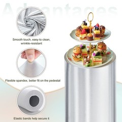 Set of 3 Cylinder Spandex Stand Covers, Silver Tone, Foil Fabric-Large