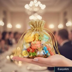 Metallic Gold Organza Drawstring Bags 4 x 5 inches 12 Pack Wedding