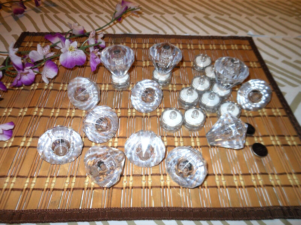 12 Pc ~ ACRYLIC DIAMOND LED COLOR CHANGING LIGHTS , TABLE PARTY DECOR