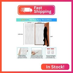 JEBUTU White Foil Fringe Backdrop Curtain 2 Pack 3.3×8.2 Ft, White Tinsel Stream