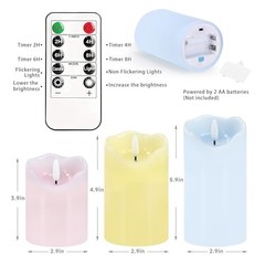 Flameless Candles Light, Set of 3 Pastel Spring LED Candles with 3 Colors