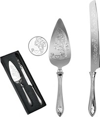 KSENDALO Elegant Wedding Cake Cutting Set with Hollow Handle Cake Knife and Serv