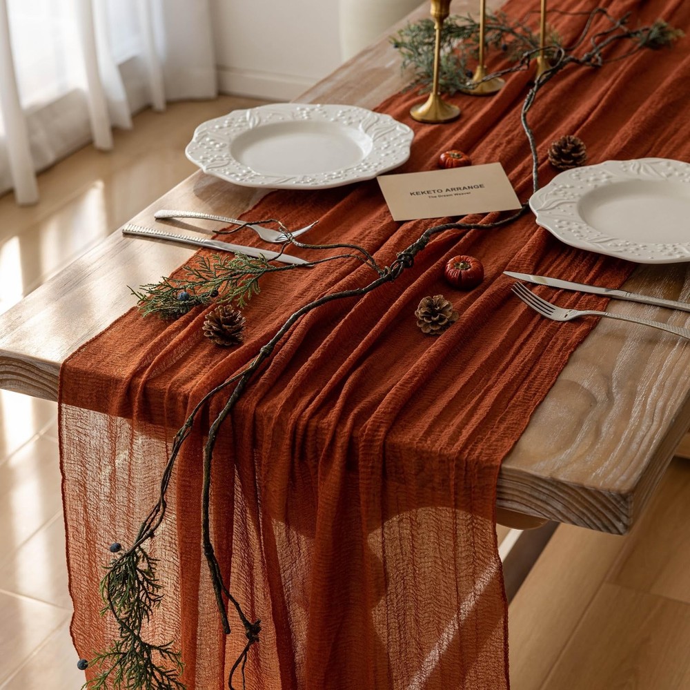 Keketoarrange Fall Thanksgiving Table Runner 35″x120″(Pack of 1), Terracotta