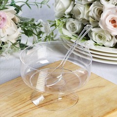 24 Clear 6 oz Crystal Plastic Footed Dessert Cups Spoons Party Event Decorations