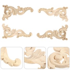 2 PCS Wooden Chips Carving Woodcraft Appliques Decals for Furniture