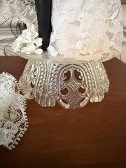 VTG Wedding Cake Topper Bride and Groom Figurine with Lace Heart and Garter