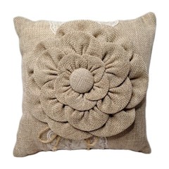 Burlap & Lace Floral Wedding Ring Pillow 8×8″ XC rustic, country Cottage Core