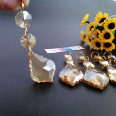 12PCS 120mm Champagne Maple Leaf Pendant GoldRing Crystal Beads Chandelier Decor