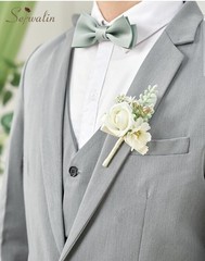 Serwalin Artificial White Rose Wedding Boutonnière Set of 10 Fabric Plastic