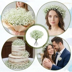 Grevosea 120 Pcs Baby Breath Artificial Flowers – White Green Gypsophila