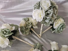 Wedding Bouquet Package, Ivory, Green, White, Roses, 14 Pieces