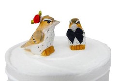 Sparrow Cake Top Bride Groom Love Bird Wedding Engage Carve Wood Statue Finch