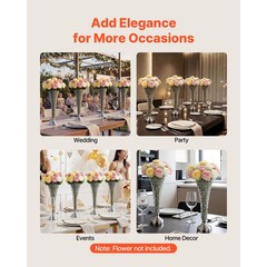 4 Crystal Cylinder Vases, 20 in Tall Wedding Centerpieces for Party Decor