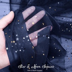 Horbaunal Navy Blue Glitter Tulle Fabric Rolls 3 Yards, Blue-star&moon
