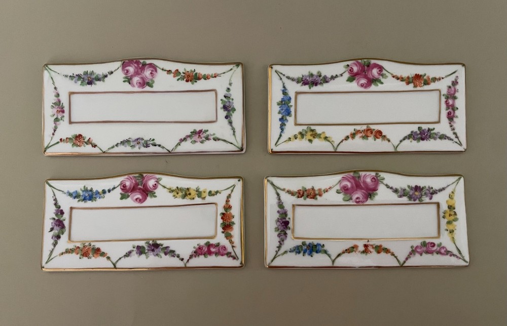 4 C.M Hutschenreuther Dresden Porcelain Handpainted Floral Place Card Holders