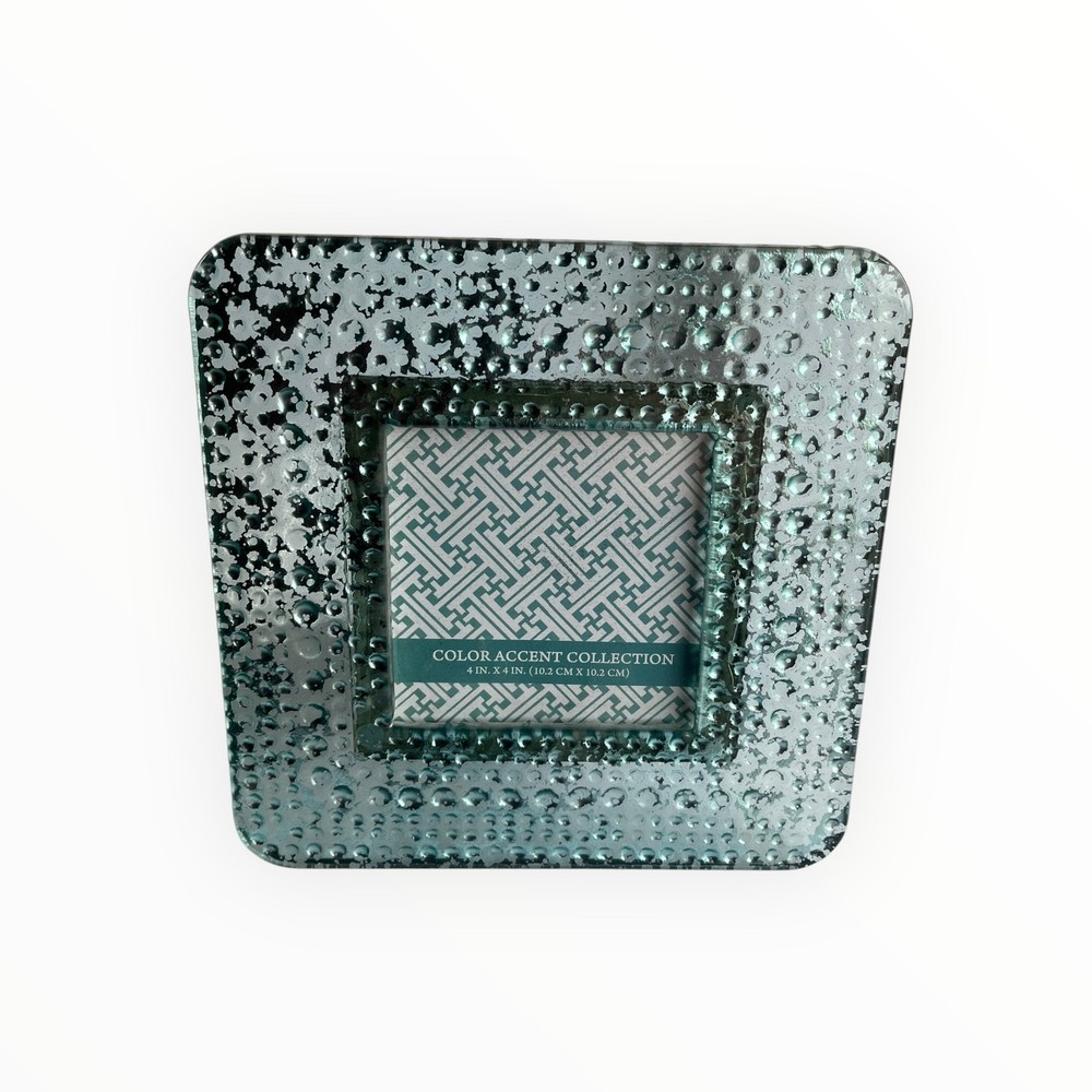Color Accent Collection Aqua Blue Silver Textured Glass Photo Frame 4×4