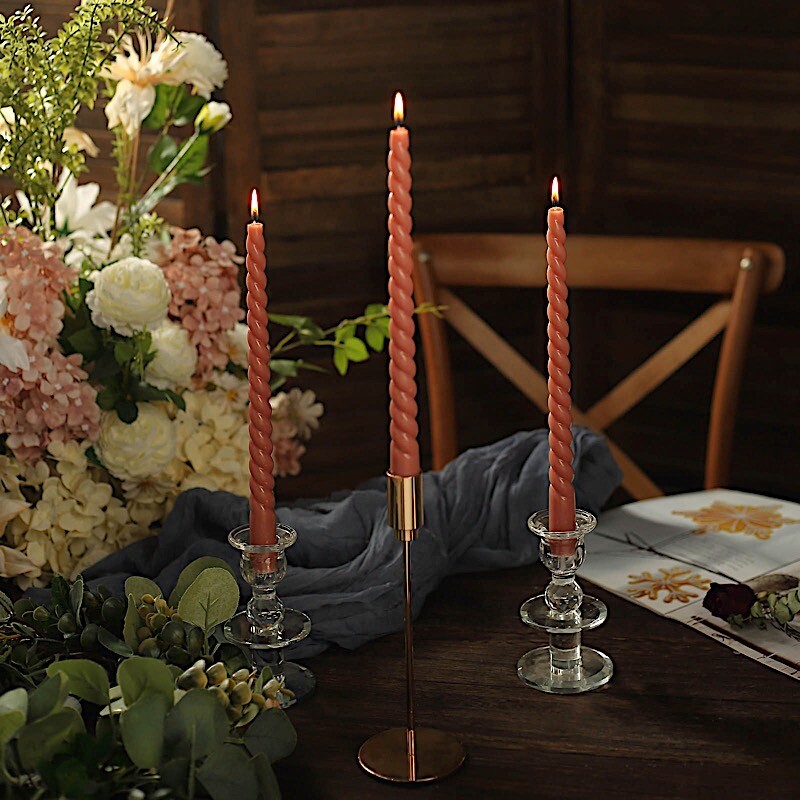 DUSTY ROSE 12 Spiral 11″ Long Unscented Premium Wax Taper CANDLES Party