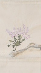 5 Ivory 8″ x 9″ Cotton Muslin drawstring bag with embroidered Lavender flowers