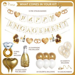 Pirese Happy Engagement Banner, Just Engaged Gold