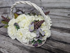 Wedding Table Centerpieces, Floral Reception Centerpieces, Purple, Ivory, Roses