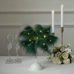 15″ HUNTER GREEN Feather DESK LAMP Decorative LED Light Table Centerpiece Party
