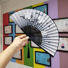 4 Pack Folding Hand Fan Bamboo Compartments with Tassel Women Hollow Bamboo Ha…