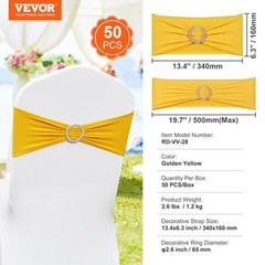 VEVOR 50PCS Gold Stretch Spandex Chair Sashes Elastic Band Wedding Party Dining