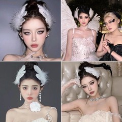 2 Pcs White Feather Hair Clips for Women Pearl Artificial Swan Ostrich Feathe…