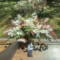 Bridal Wedding Bouquet Hand made Budget Friendly Faux Flowers White Pink Green