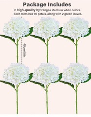 6PCS Premium White Hydrangea Artificial Flowers Bouquets, Ivory Silk Hydrangea