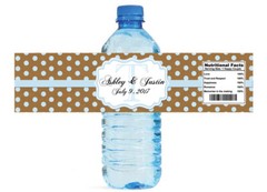 Kraft Paper & Baby Blue Glitter Dots Wedding Anniversary Water Bottle Labels