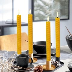 Honeycomb Flameless Taper Candles, 9.5 Inch Flickering Candles Original Yellow