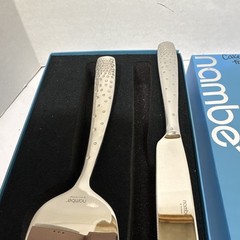 Nambe Stainless Steel Cake Knife & Server Set, Glossy Silver Modern 2pc