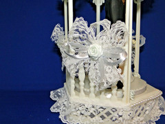 New Elegant Gazebo Wedding CakeTop, porcelain couple, pale blue #386
