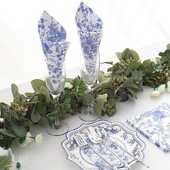 20 White 13×13 in Dinner Paper Napkins Blue Floral Design 13″, and