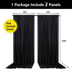 Black Backdrop Curtain for Party, Background Drapes Panels with Rod Pocket, W…