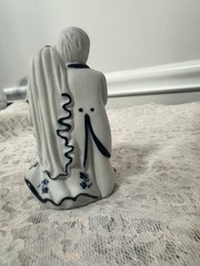 Vintage Porcelain Bride and Groom Figurine Cake Topper Blue White Gold Accent