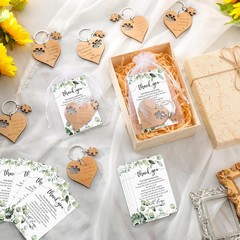 50 Sets Wedding Souvenir for Guests Includes Wood Heart Puzzle Keychain Cards an