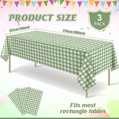3 Pcs Sage Green Gingham Tablecloth Decorations, Disposable Plastic Green