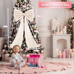 Large Pink Bow for Coquette Room Decor, 16 Pcs 3×13 in+1Pcs 47×24 in Big Cream