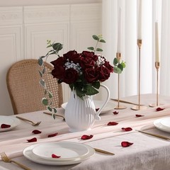 12PCS Artificial Flowers Fake Roses, Realistic Velvet Long Stem Red Roses Wine