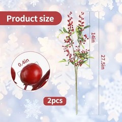 Artificial Berries, 2pcs Artificial Redberry with Stems 27.5″ Lifelike Fruits